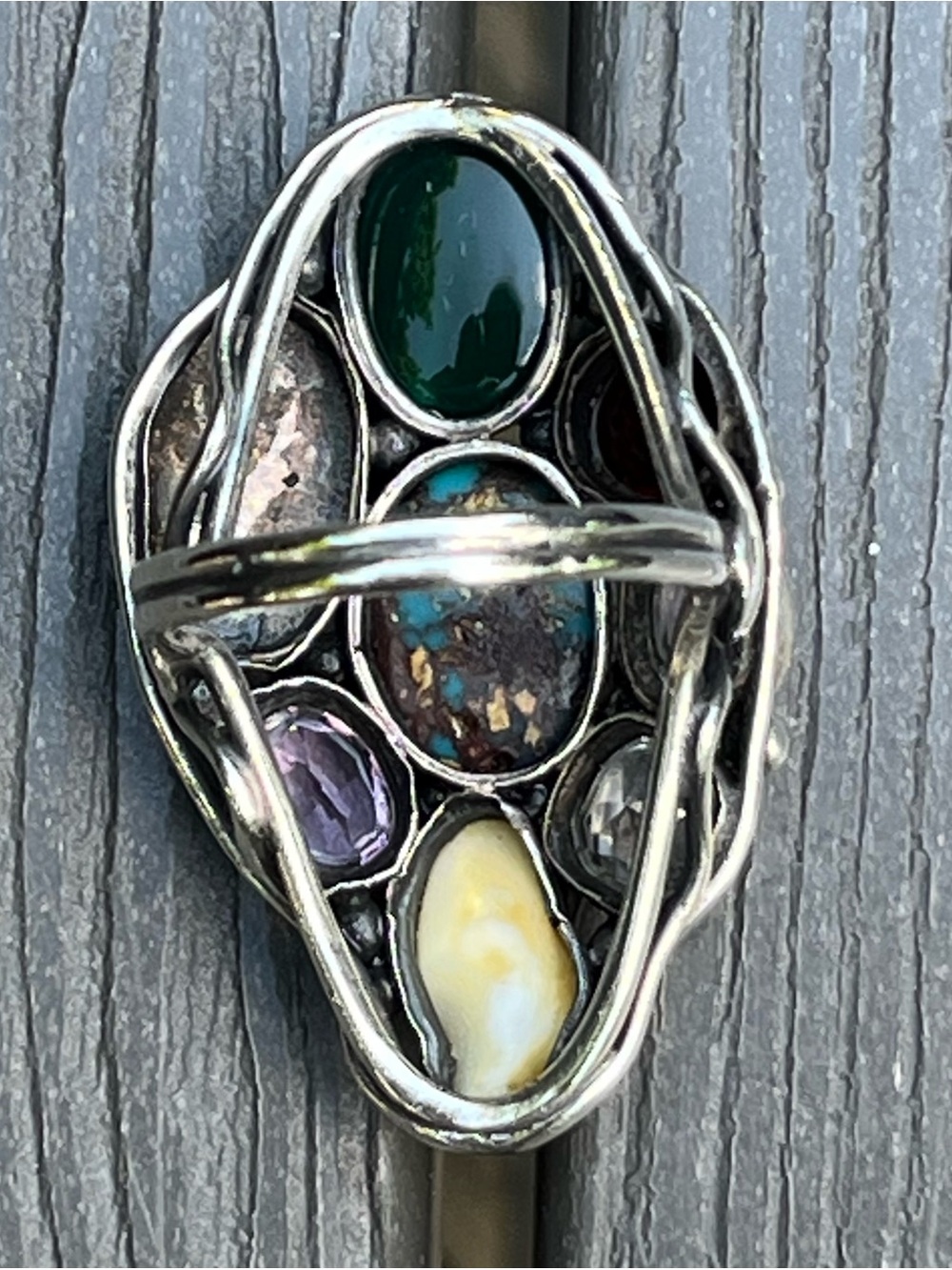 Multistone Silver,Turquoise,Red,Purple,White & Green Stone Ring & Turquoise Ring - Picture 7 of 9